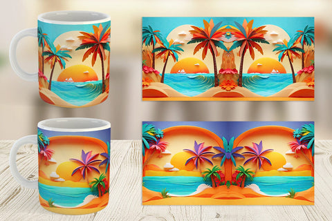 Mug Wrap 3D Paper cut Beach Summer Sublimation artnoy 