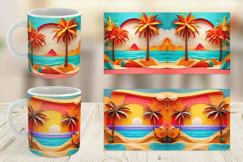 Mug Wrap 3D Paper cut Beach Summer Sublimation artnoy 