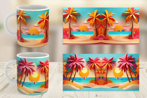 Mug Wrap 3D Paper cut Beach Summer Sublimation artnoy 