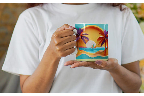 Mug Wrap 3D Paper cut Beach Summer Sublimation artnoy 
