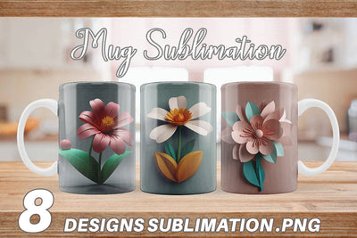 Mug Wrap 3D Paper Cut Flower Sublimation artnoy 