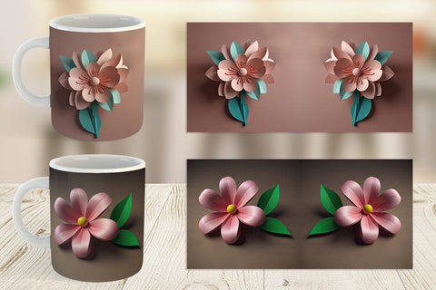 Mug Wrap 3D Paper Cut Flower Sublimation artnoy 