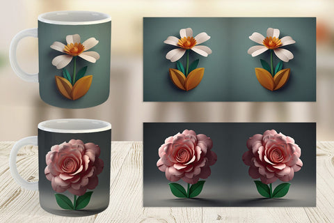 Mug Wrap 3D Paper Cut Flower Sublimation artnoy 