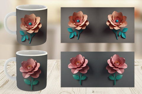 Mug Wrap 3D Paper Cut Flower Sublimation artnoy 