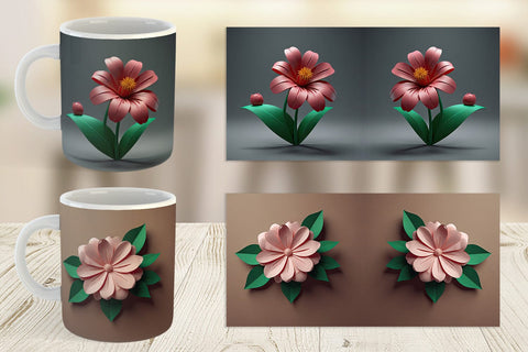 Mug Wrap 3D Paper Cut Flower Sublimation artnoy 