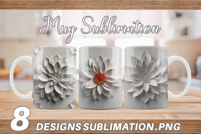 Mug Wrap 3D Paper Cut White Flower Sublimation artnoy 