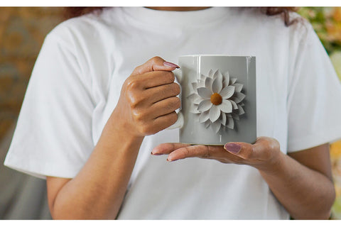 Mug Wrap 3D Paper Cut White Flower Sublimation artnoy 