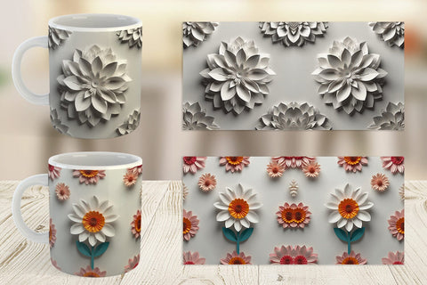 Mug Wrap 3D Paper Cut White Flower Sublimation artnoy 