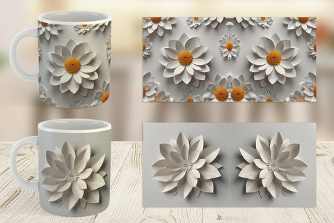 Mug Wrap 3D Paper Cut White Flower Sublimation artnoy 