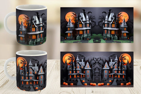 Mug Wrap 3D Paper Haunted House Sublimation artnoy 