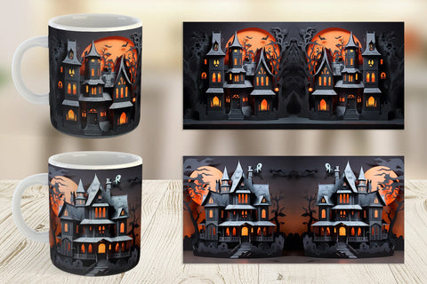 Mug Wrap 3D Paper Haunted House Sublimation artnoy 