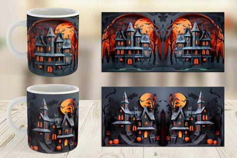 Mug Wrap 3D Paper Haunted House Sublimation artnoy 