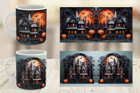 Mug Wrap 3D Paper Haunted House Sublimation artnoy 
