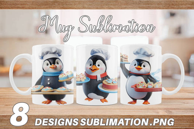 Mug Wrap 3D Penguin Chef Sublimation artnoy 