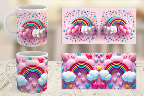 Mug Wrap 3D Rainbow and Cloud Sublimation artnoy 