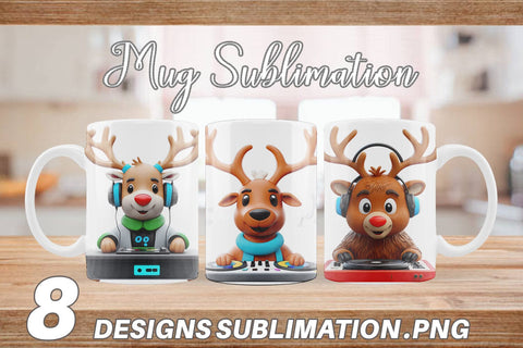 Mug Wrap 3D Reindeer DJ Sublimation artnoy 