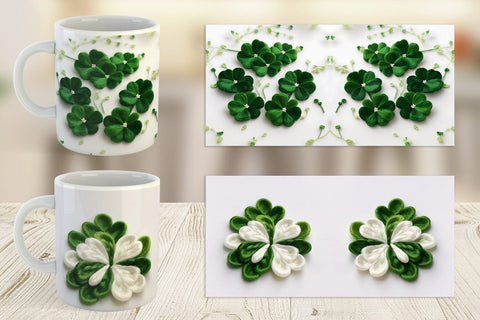 Mug Wrap 3D Shamrocks Embroidery Sublimation artnoy 
