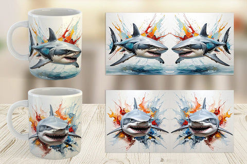 Mug Wrap 3D Shark Painting Sublimation artnoy 