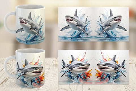 Mug Wrap 3D Shark Painting Sublimation artnoy 