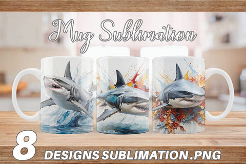 Mug Wrap 3D Shark Painting Sublimation artnoy 