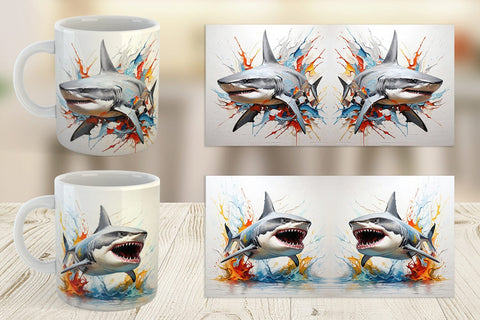 Mug Wrap 3D Shark Painting Sublimation artnoy 