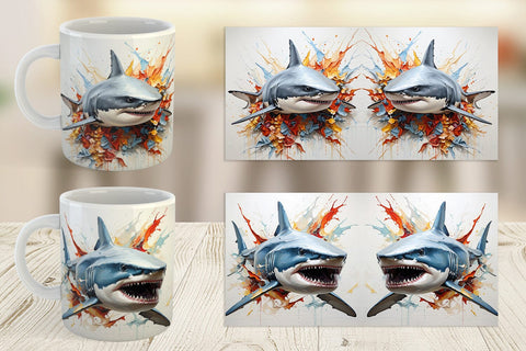Mug Wrap 3D Shark Painting Sublimation artnoy 