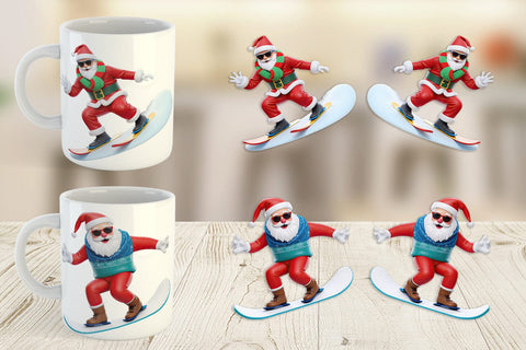 Mug Wrap 3D Snowboard Santa Sublimation artnoy 