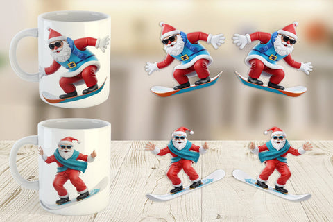 Mug Wrap 3D Snowboard Santa Sublimation artnoy 