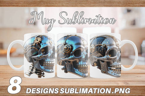 Mug Wrap 3D Steampunk Skull Sublimation artnoy 