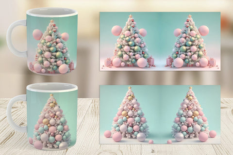Mug Wrap 3D Tree Christmas Pastel Sublimation artnoy 