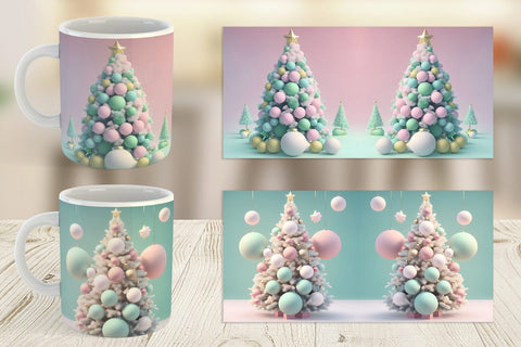 Mug Wrap 3D Tree Christmas Pastel Sublimation artnoy 