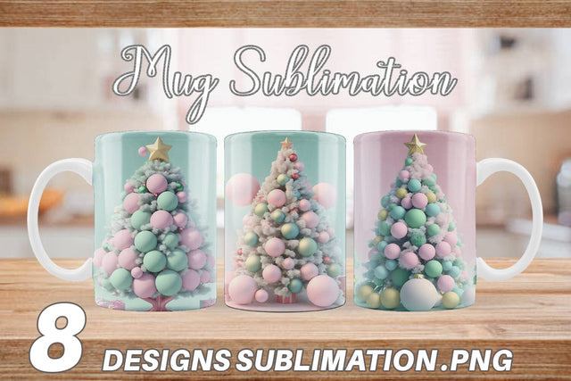 Mug Wrap 3D Tree Christmas Pastel Sublimation artnoy 