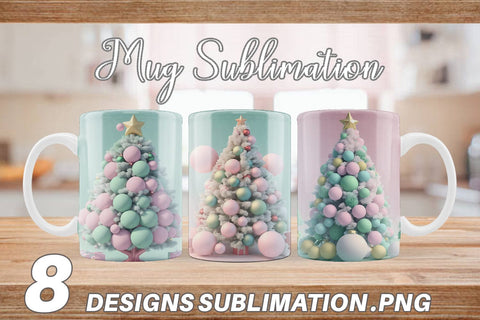Mug Wrap 3D Tree Christmas Pastel Sublimation artnoy 
