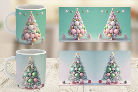 Mug Wrap 3D Tree Christmas Pastel Sublimation artnoy 