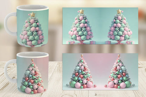 Mug Wrap 3D Tree Christmas Pastel Sublimation artnoy 