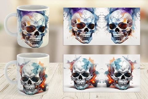 Mug Wrap 3D Watercolor Splash Skull Sublimation artnoy 