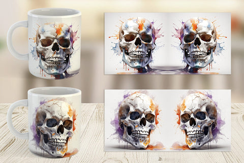 Mug Wrap 3D Watercolor Splash Skull Sublimation artnoy 