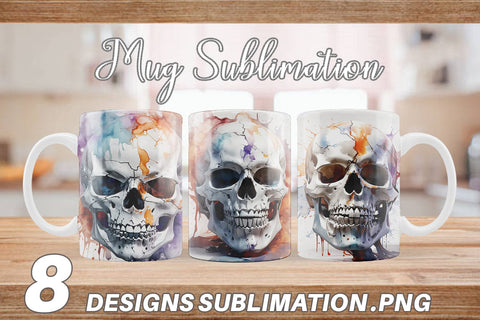 Mug Wrap 3D Watercolor Splash Skull Sublimation artnoy 