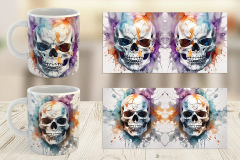 Mug Wrap 3D Watercolor Splash Skull Sublimation artnoy 