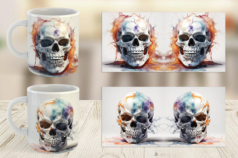 Mug Wrap 3D Watercolor Splash Skull Sublimation artnoy 