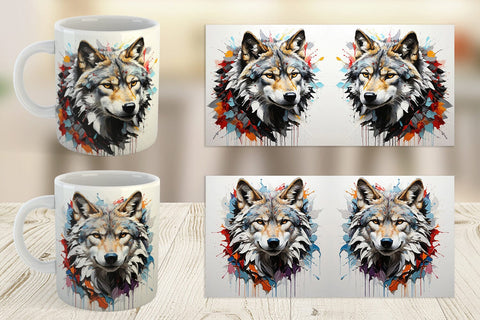Mug Wrap 3D Wolf Painting Sublimation artnoy 