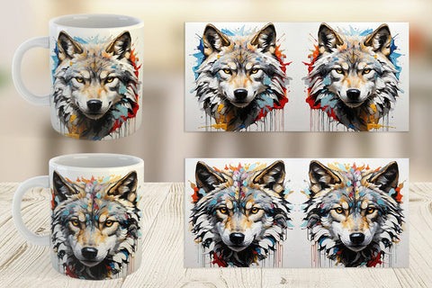 Mug Wrap 3D Wolf Painting Sublimation artnoy 