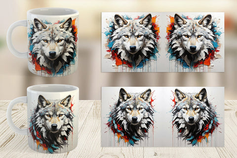 Mug Wrap 3D Wolf Painting Sublimation artnoy 