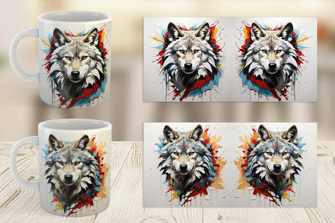 Mug Wrap 3D Wolf Painting Sublimation artnoy 