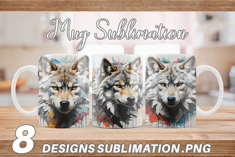 Mug Wrap 3D Wolf Painting Sublimation artnoy 