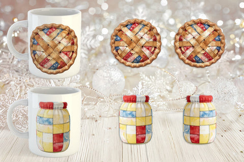 Mug Wrap 4th July Picnic Patchwork Watercolor Sublimation artnoy 