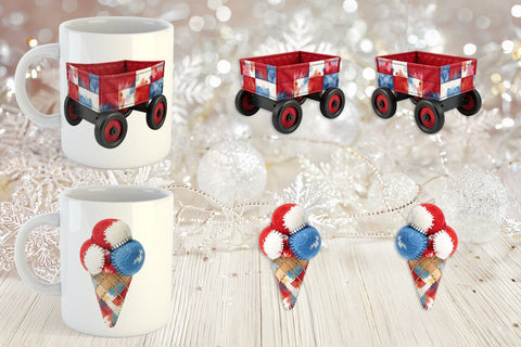 Mug Wrap 4th July Picnic Patchwork Watercolor Sublimation artnoy 