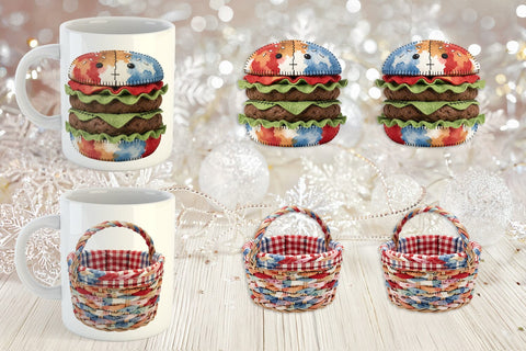 Mug Wrap 4th July Picnic Patchwork Watercolor Sublimation artnoy 