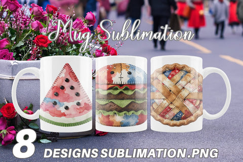 Mug Wrap 4th July Picnic Patchwork Watercolor Sublimation artnoy 