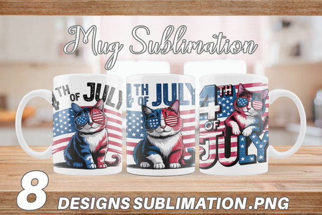 Mug Wrap 4th of July Cat Sublimation artnoy 
